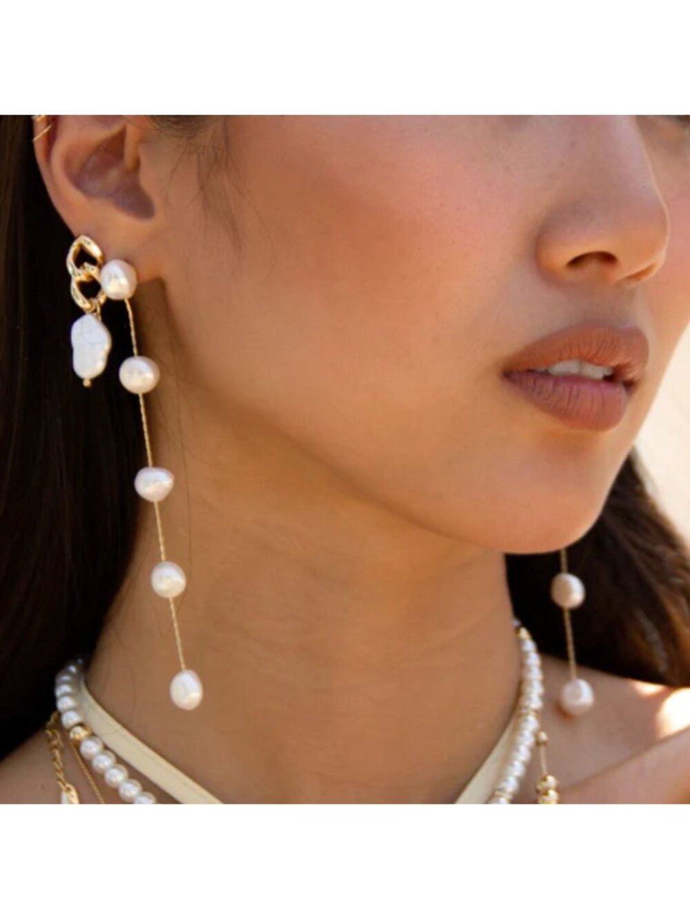 Anthropologie Ettika Dripping Freshwater Pearl Delicate Drop Earrings Bridal